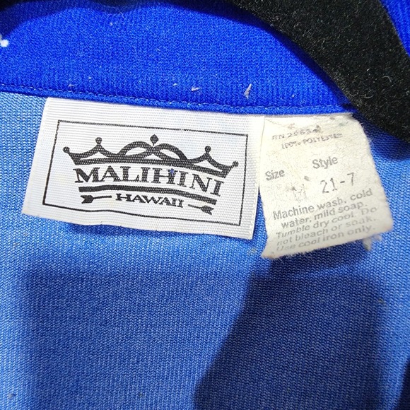 Malihini Hawaiian Mens Button Short Sleeve Blue Shirt Vintage 60's Aloha Medium - Picture 4 of 7